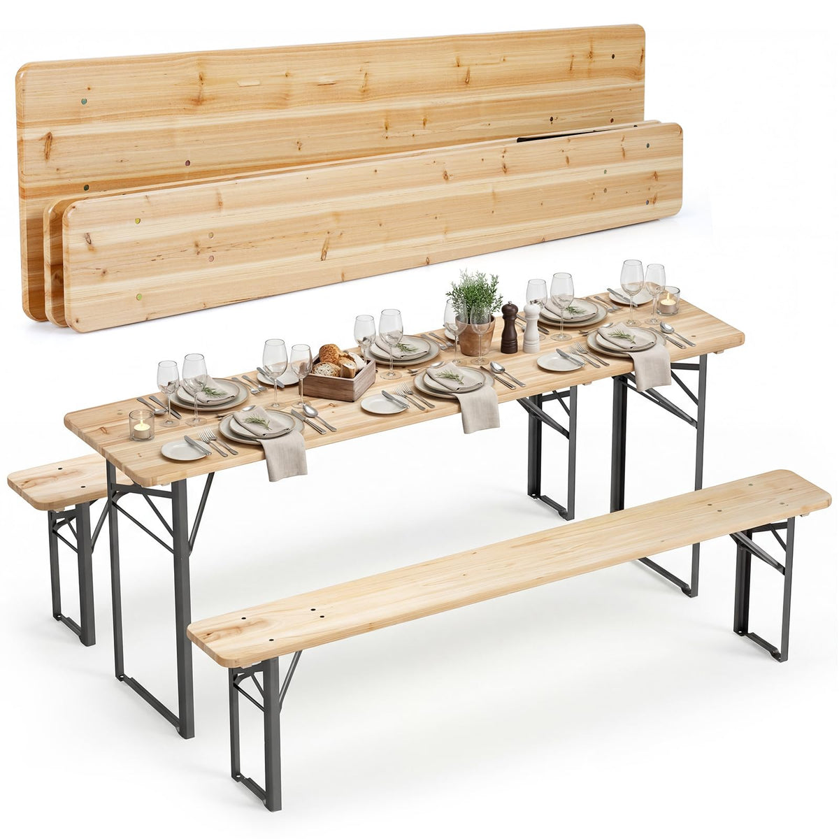 Tangkula 3 Piece Folding Picnic Table with 2 Benches