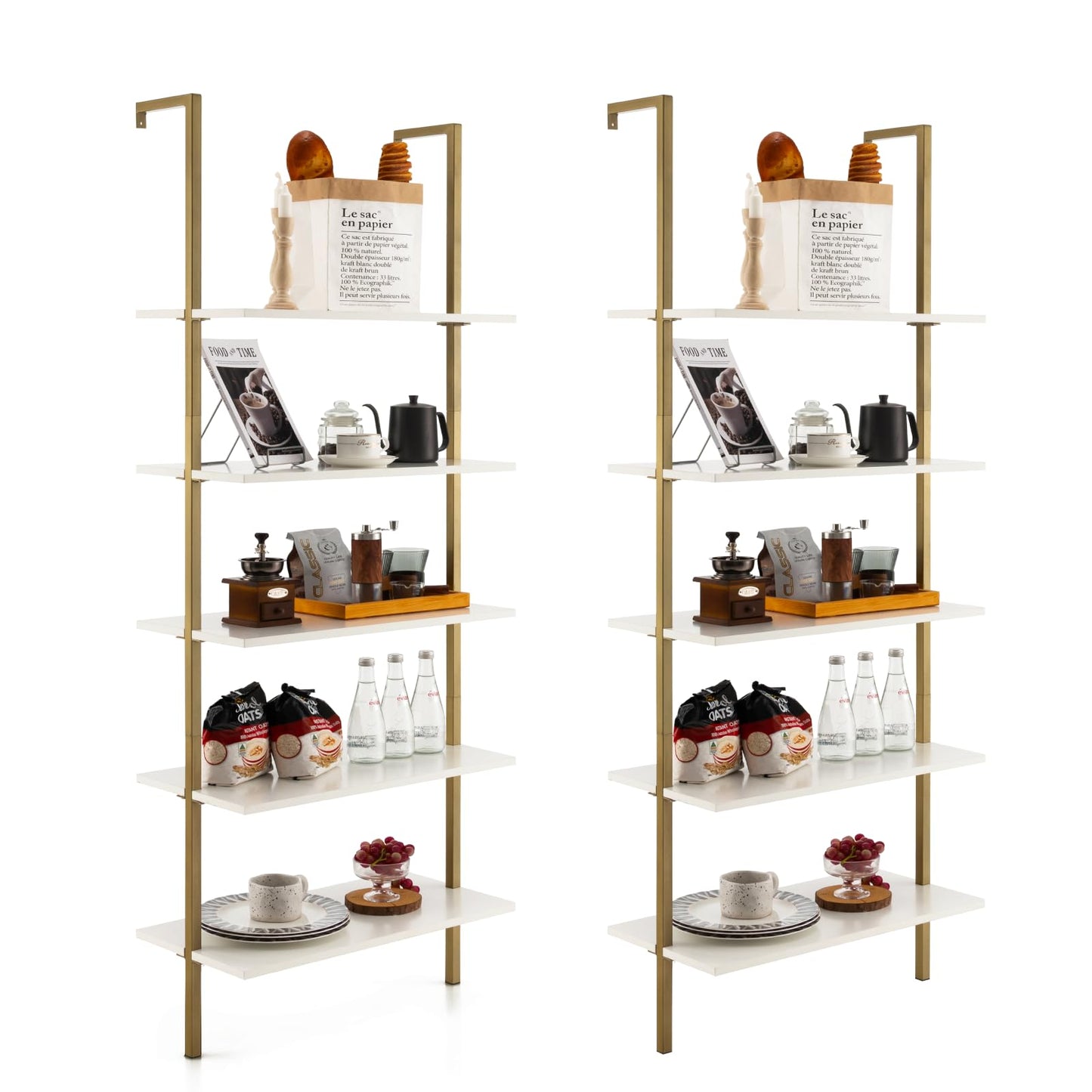 Tangkula 5-Tier Bookshelf Modern Wall Mounted Ladder Shelf