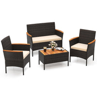Tangkula Patio Wicker Sofa Set w/Coffee Table