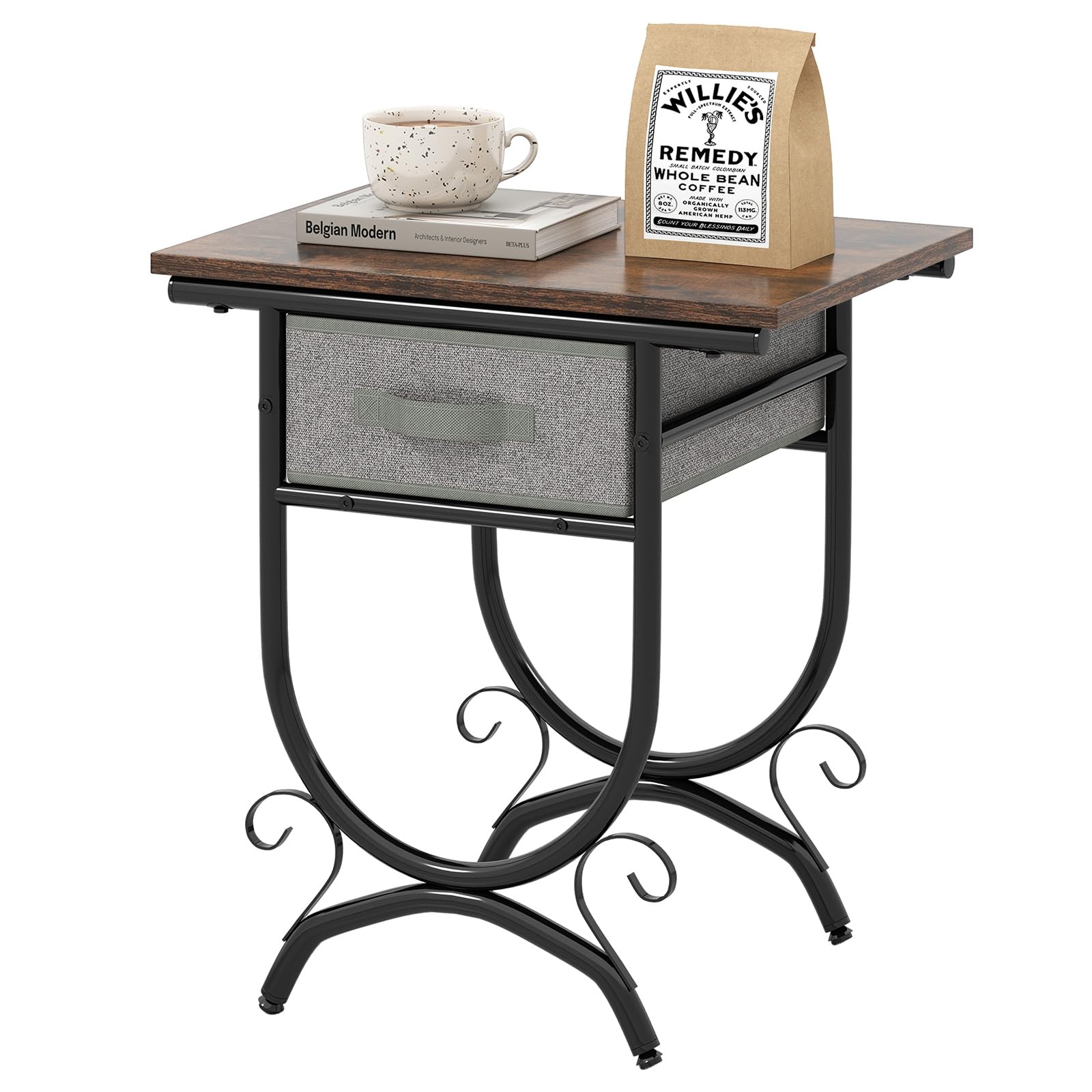 Tangkula Nightstand with Fabric Drawer for Bedroom Living Room Small Space