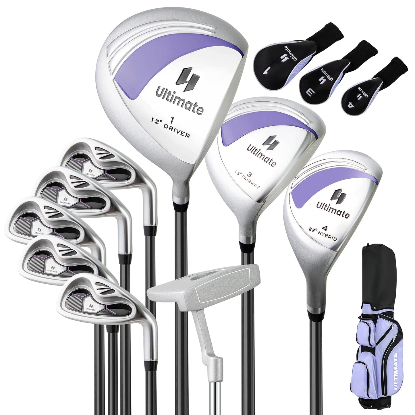 Ensemble complet de 10 clubs de golf Tangkula pour femmes avec driver en alliage – Violet