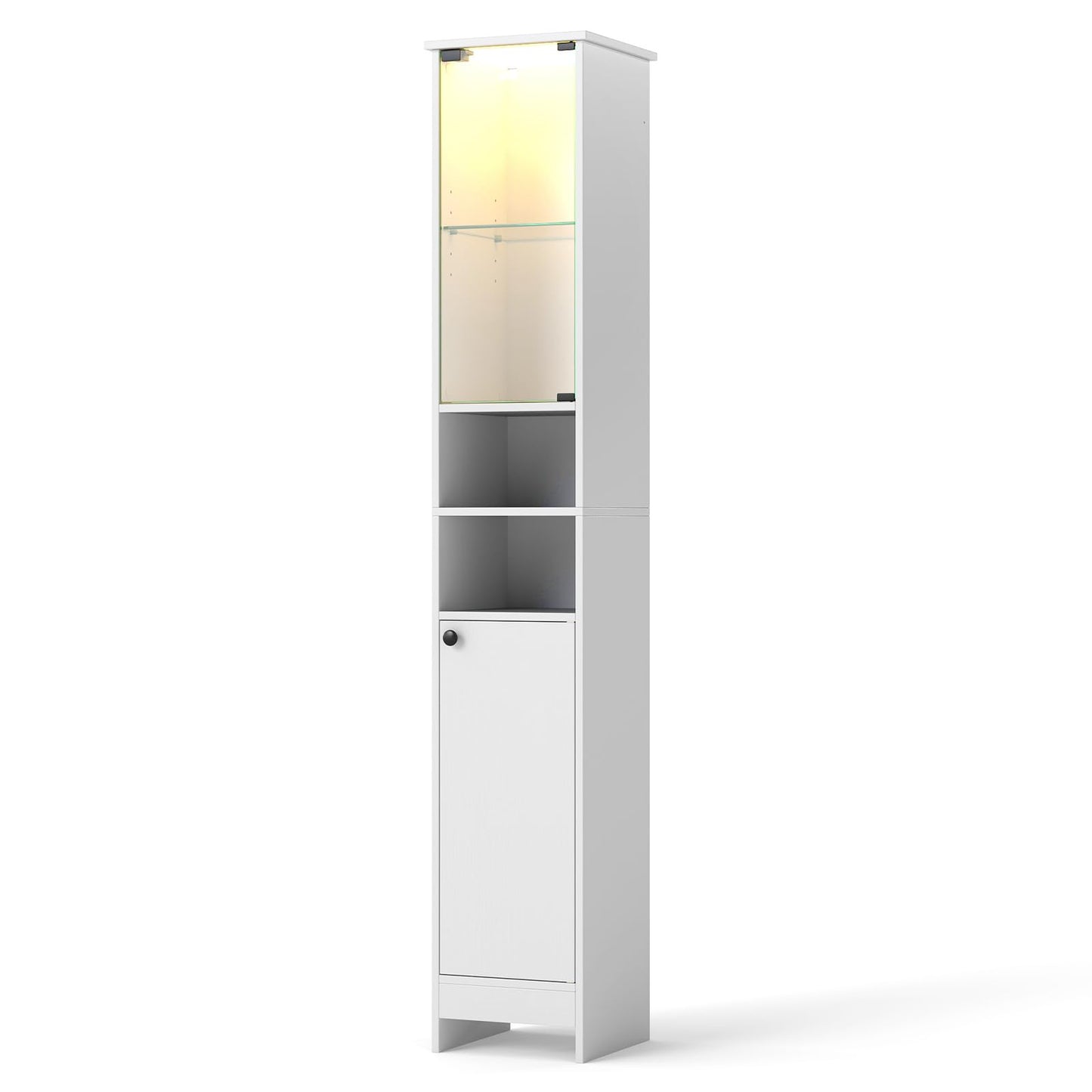 Tangkula Tall Bathroom Storage Cabinet with Lights and Remote