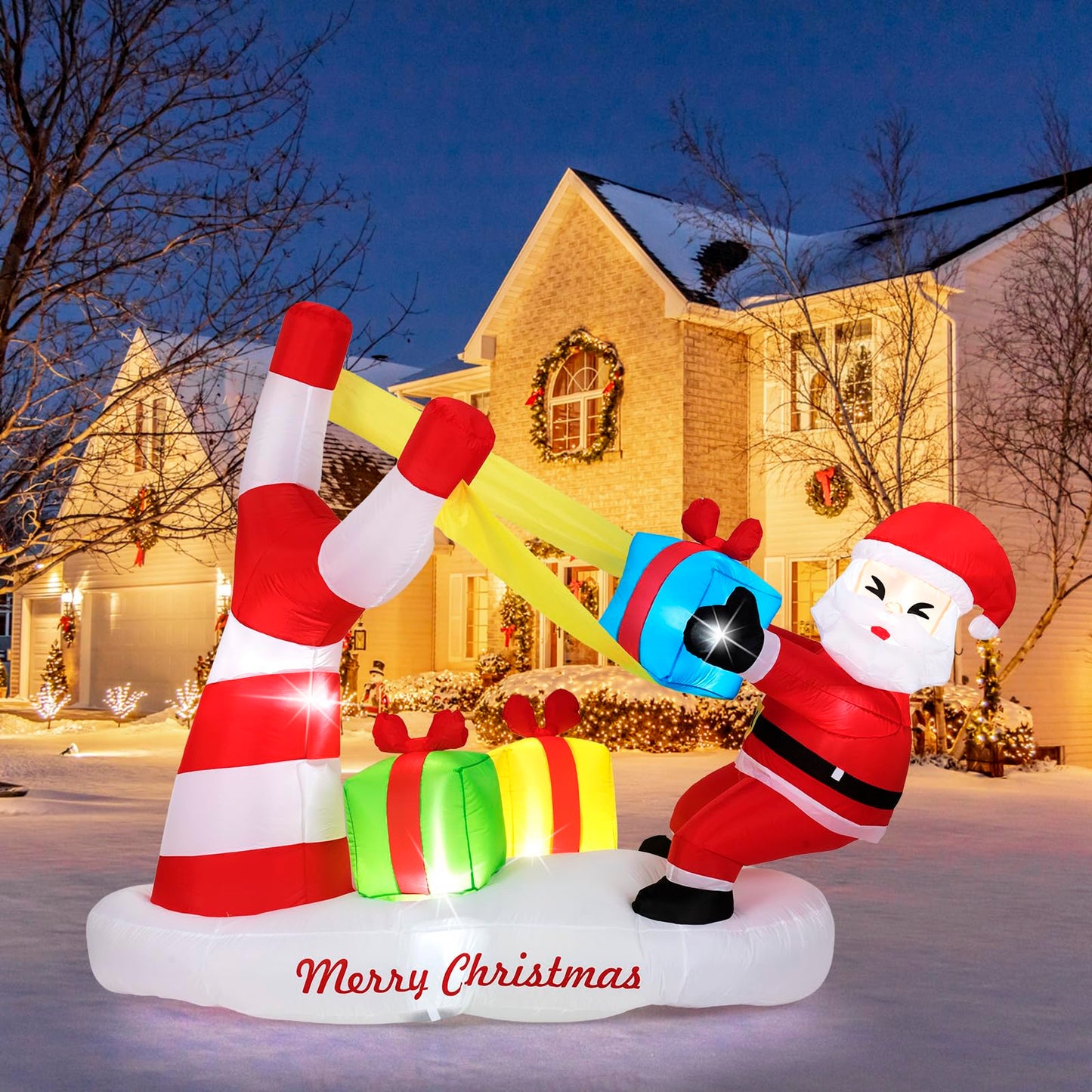 Tangkula 7 FT Christmas Inflatable Santa Outdoor Decoration