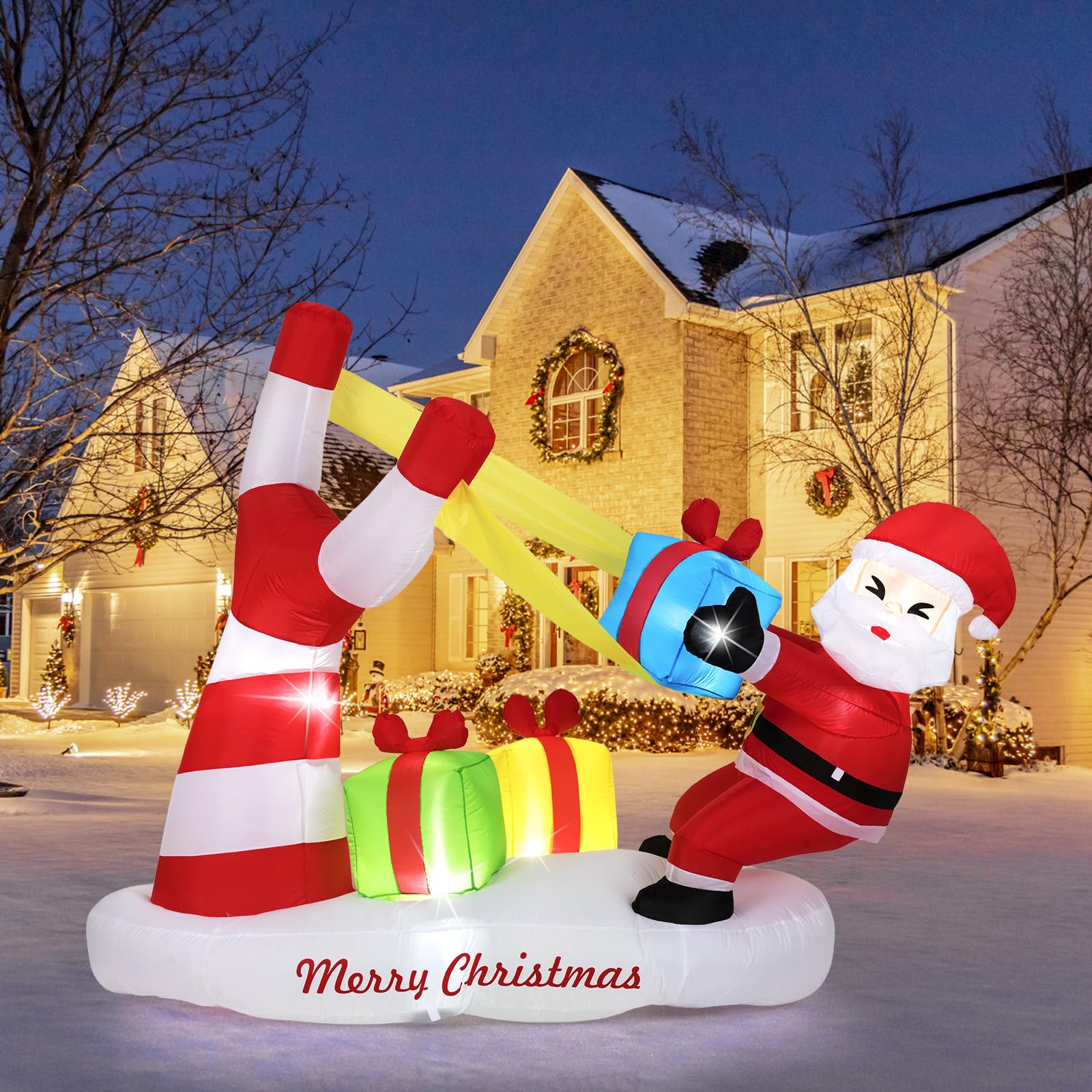 Tangkula 7 FT Christmas Inflatable Santa Outdoor Decoration