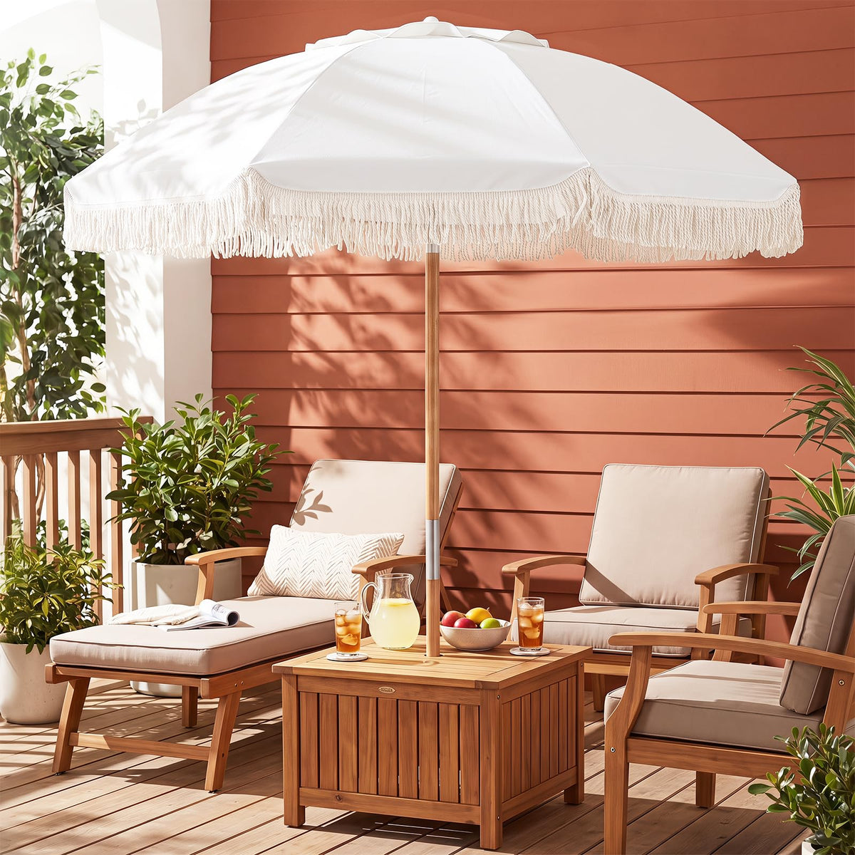 Tangkula 6 FT Patio Umbrella with Fringe for Garden