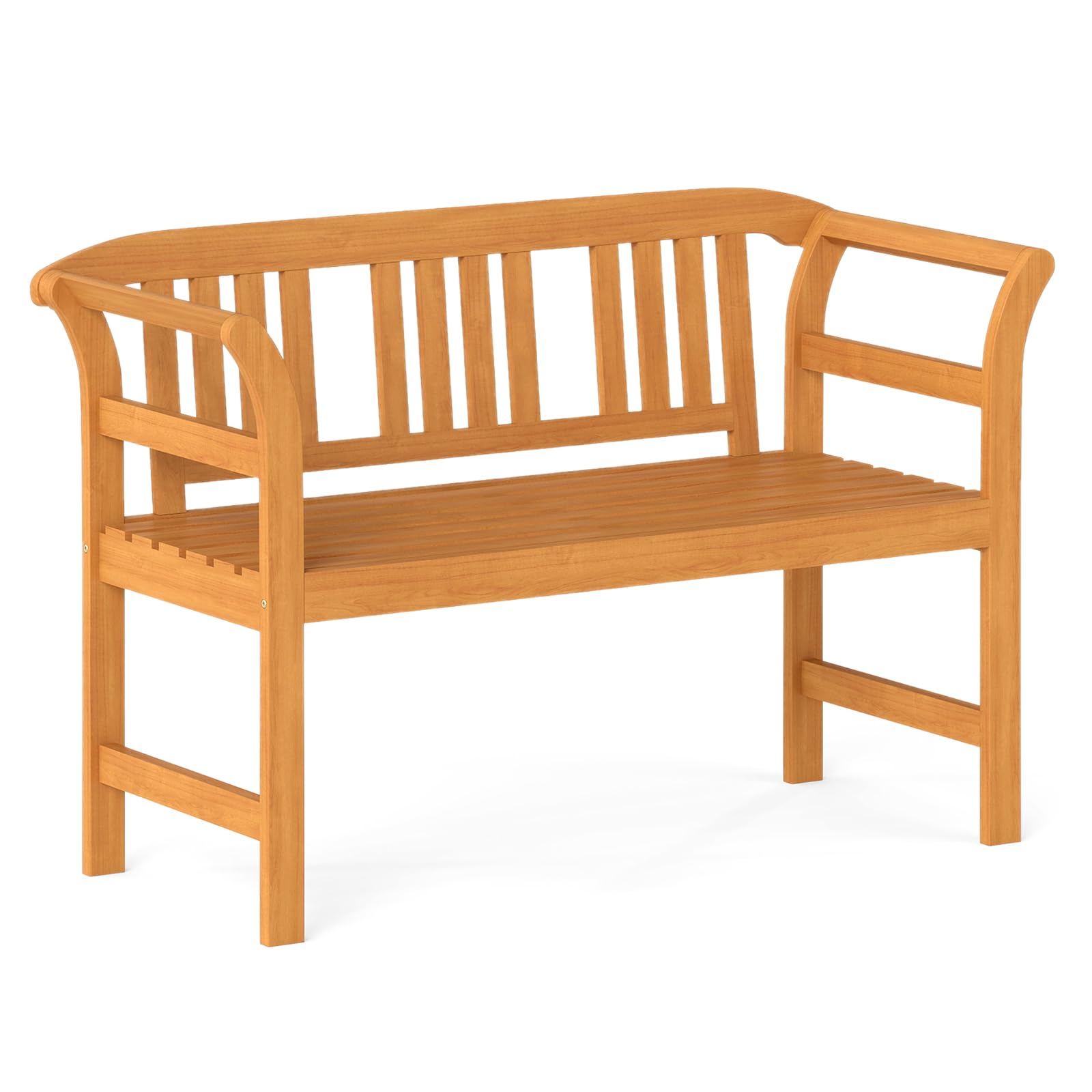 Tangkula Acacia Wood Outdoor Bench with Slatted Backrest for Park