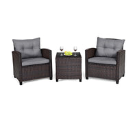 Tangkula 3 Pieces Patio PE Wicker Furniture Set with 4 Bonus Cushion Covers