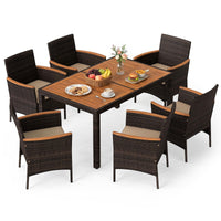 Tangkula Patio Furniture Set with Acacia Wood Table and 6 Stackable Chairs