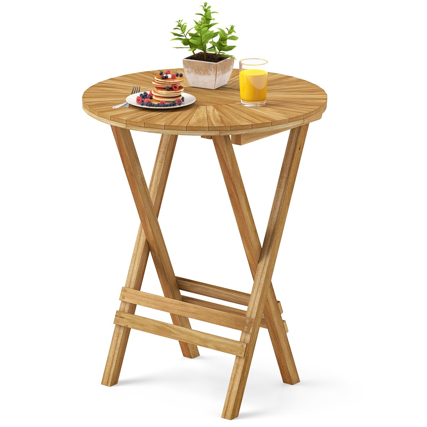 Tangkula Table d'appoint pliante de patio avec plateau à lattes et cadre en X