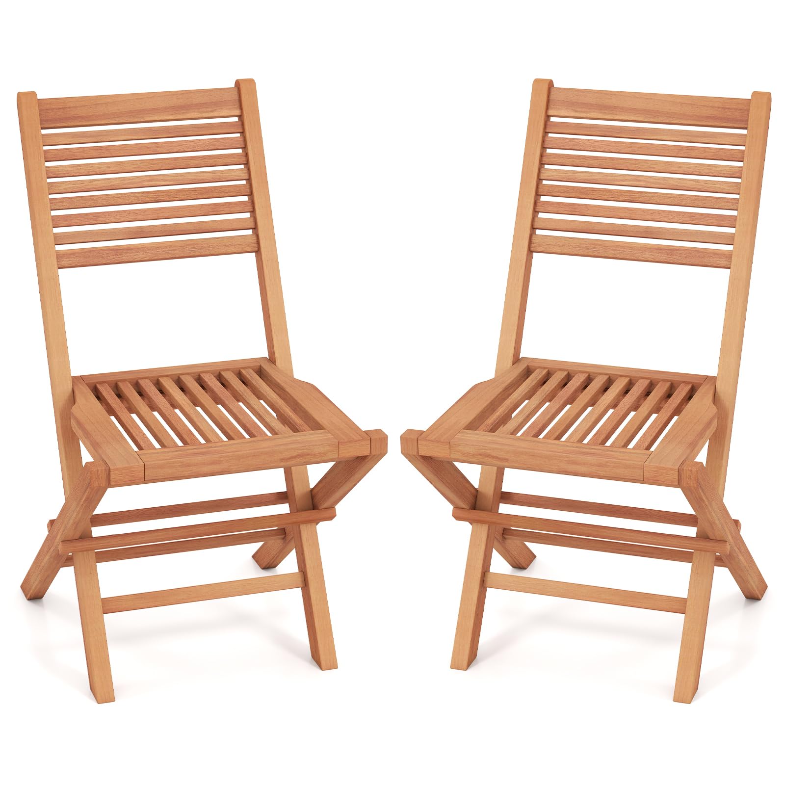 Tangkula Teak Wood Folding Patio Chairs Set of 2/4 ( Slatted Back )