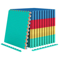 Tangkula 12 dalles de sol d'exercice en EVA avec bordure, tapis de jeu puzzle en mousse souple emboîtable de 1,27 cm