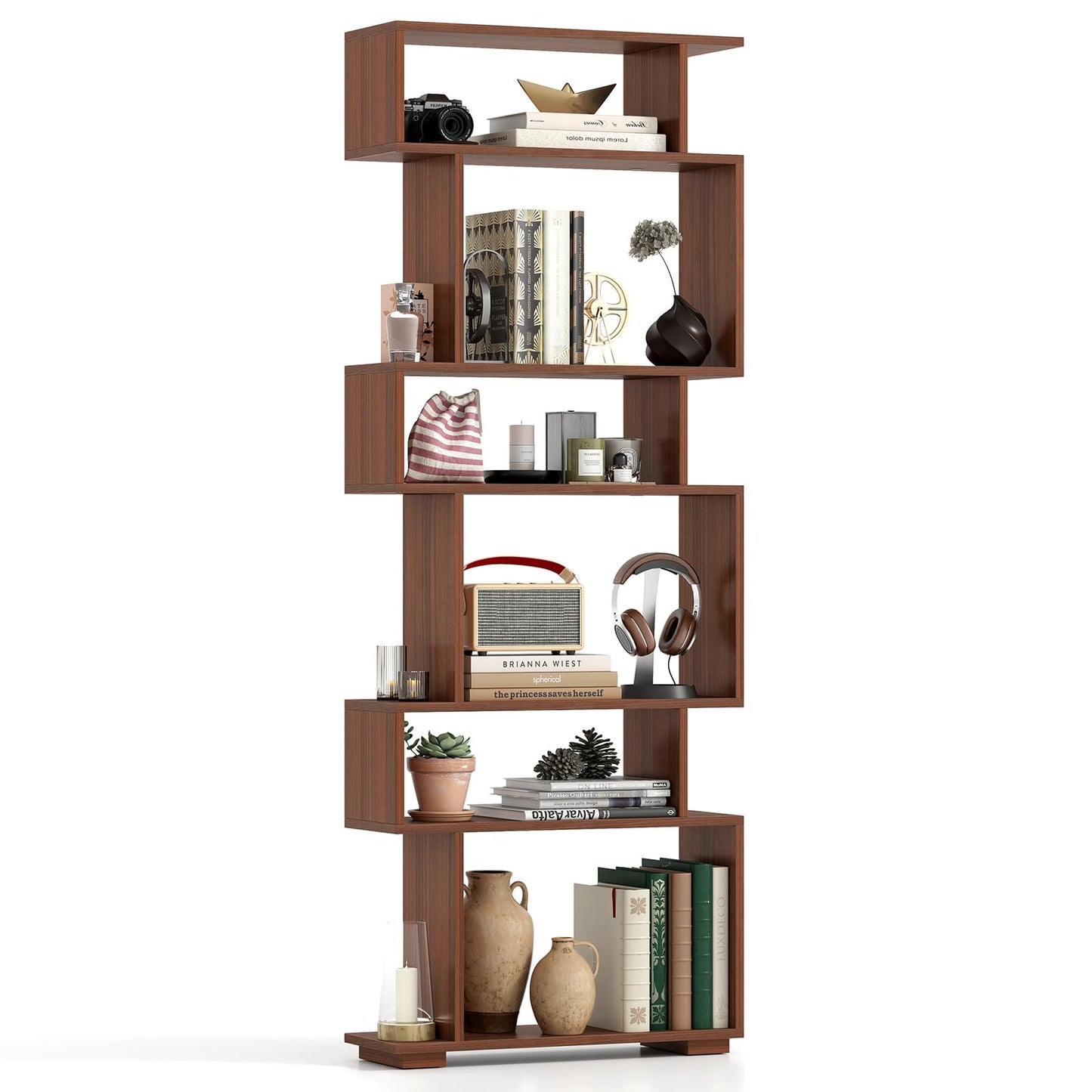 Tangkula 6 Tier S Shaped Bookshelf for Study