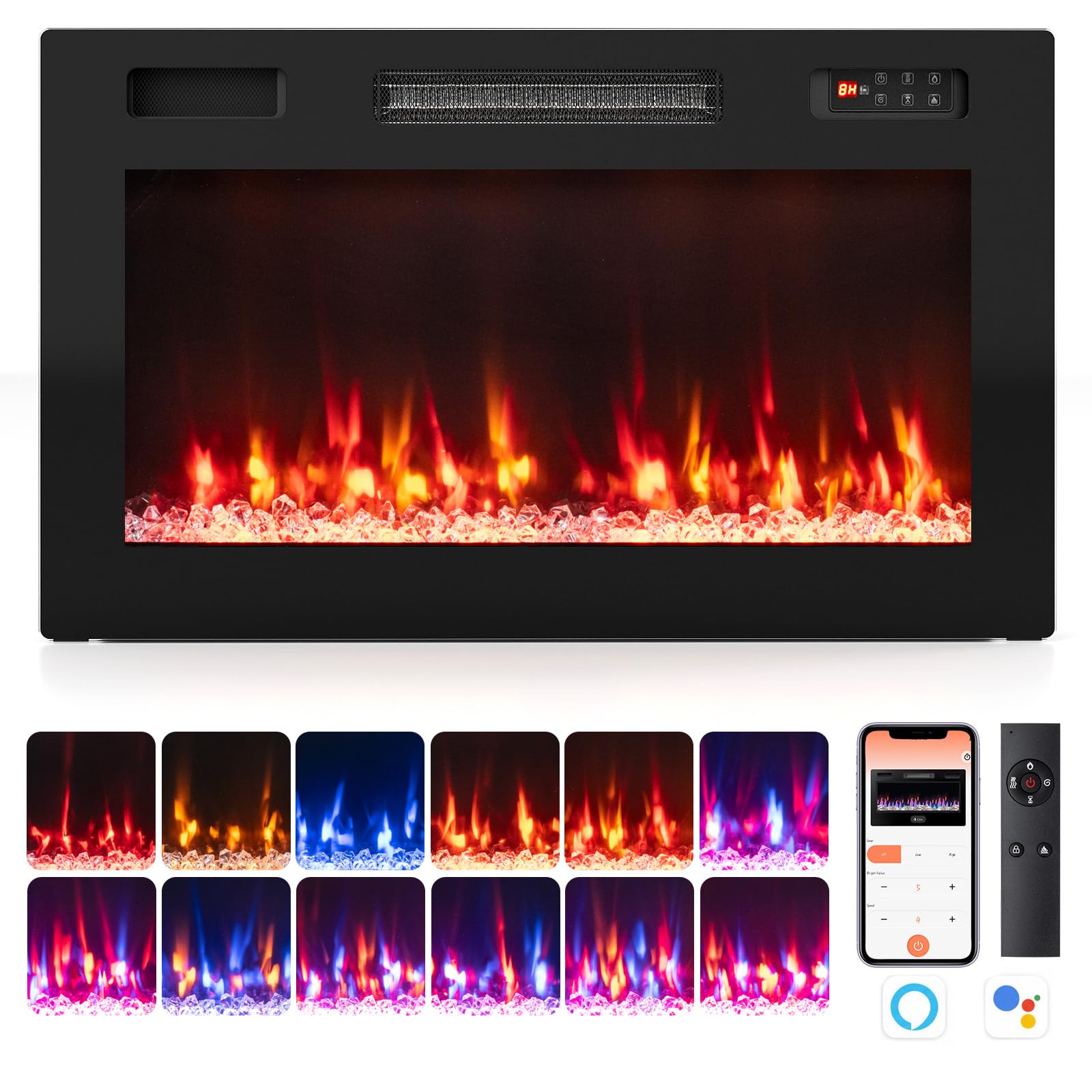 Tangkula 30"/36"/40"/50"/60"/72" Smart Electric Fireplace