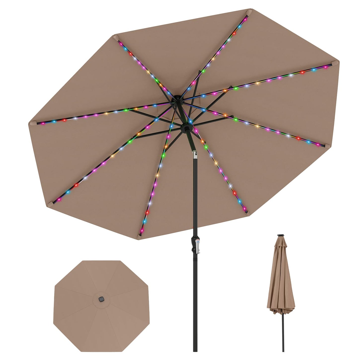 Tangkula 10 FT Solar Patio Umbrella with 96 Multi Colored Flowing LED Lights