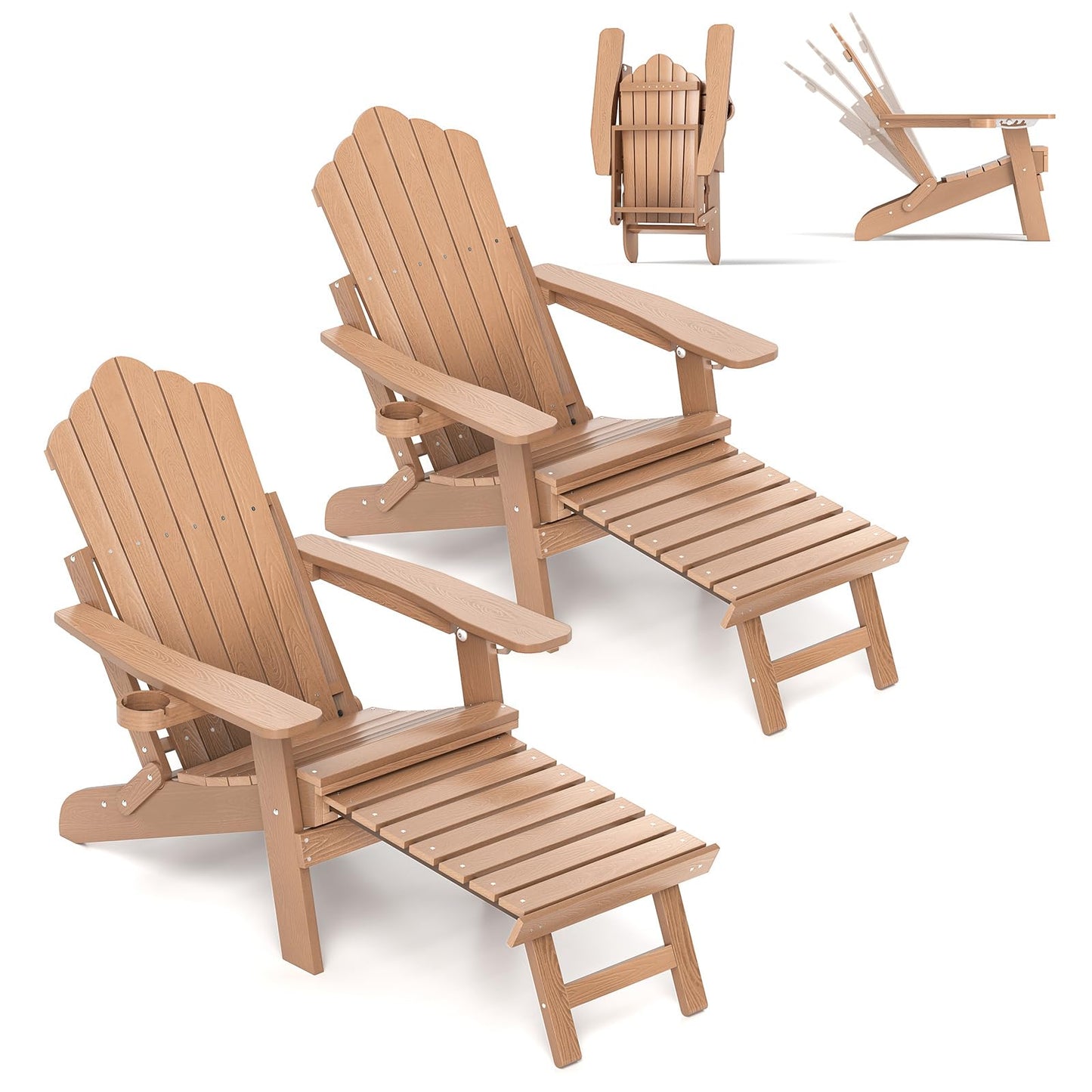 Tangkula Folding Adirondack Chair, All-Weather HIPS Lounge Chair w/Retractable Footrest & Adjustable Backrest