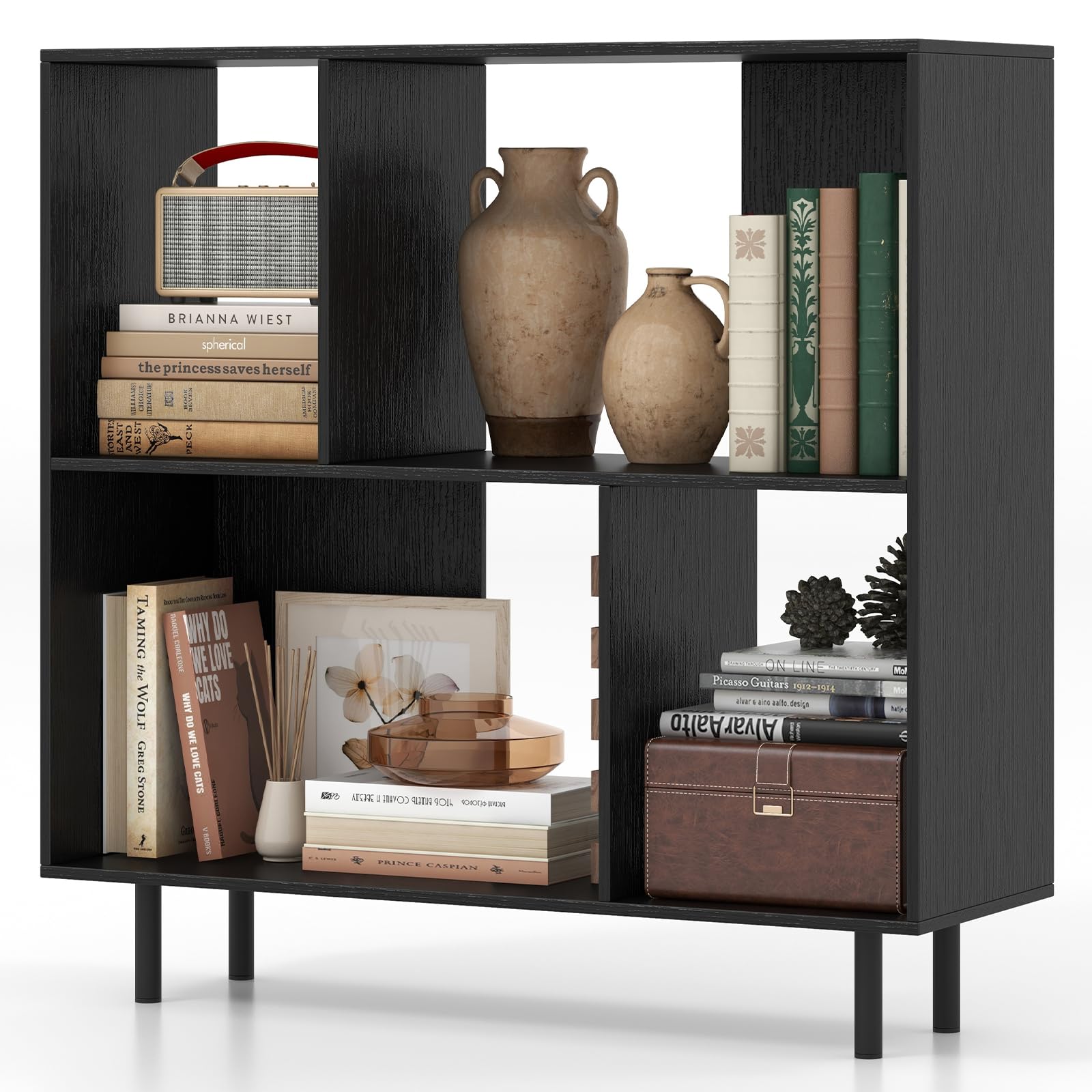 Tangkula 4 Cubby Open Bookcase
