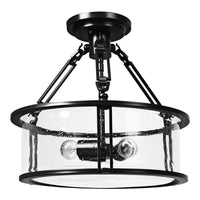 Plafonnier Tangkula Semi Flush Mount, plafonnier 3 lumières avec abat-jour en verre bullé