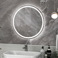 Tangkula LED Bathroom Mirror, Wall Mounted Round Mirror w/ 3-Color Dimmable Lights