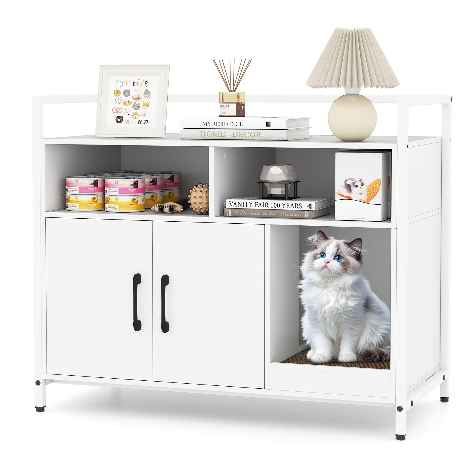 Tangkula Litter Box Enclosure with 2 Storage Compartment for Indoor Kittens