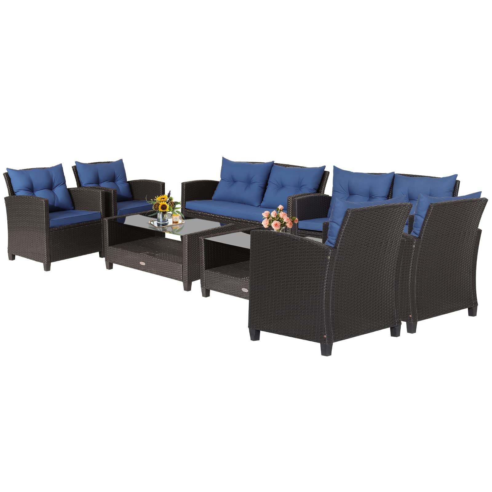 Tangkula Patio Furniture Set Rattan Wicker Chair Set