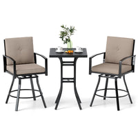 Tangkula 3 Pieces Patio Swivel Bar Set Outdoor Metal Bar Table and Chairs Set