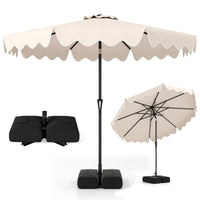 Tangkula 9 FT 2-Tiers Outdoor Scalloped Table Umbrella with Base Included