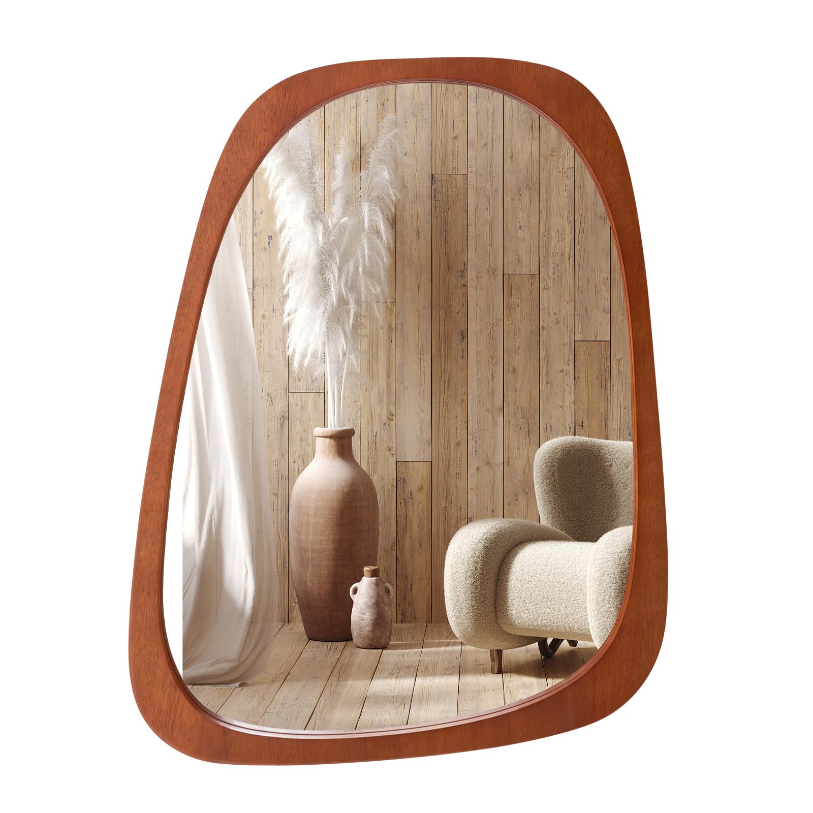Miroir asymétrique abstrait de forme irrégulière Tangkula, miroir mural irrégulier de 67,3 cm x 53,3 cm avec cadre rustique