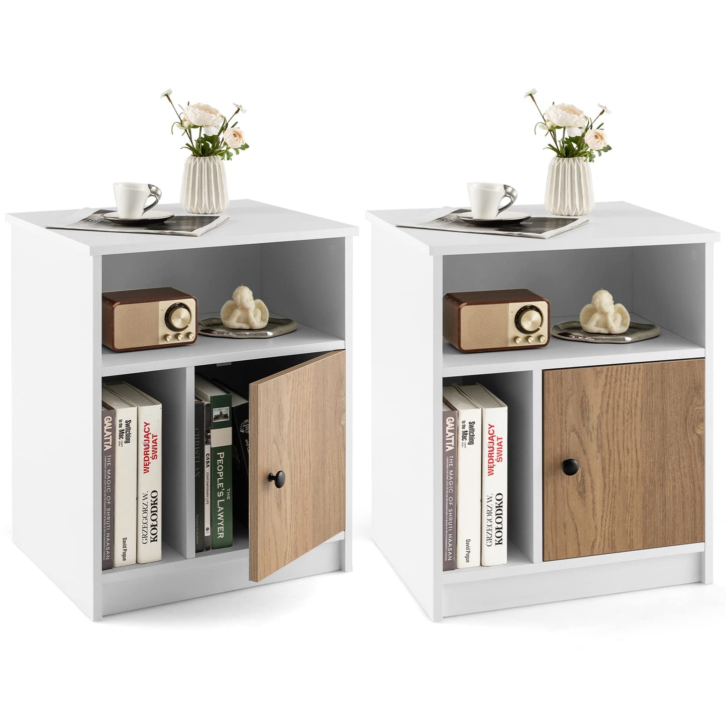 Tangkula Lot de 2 tables de chevet avec porte en bambou et compartiments ouverts