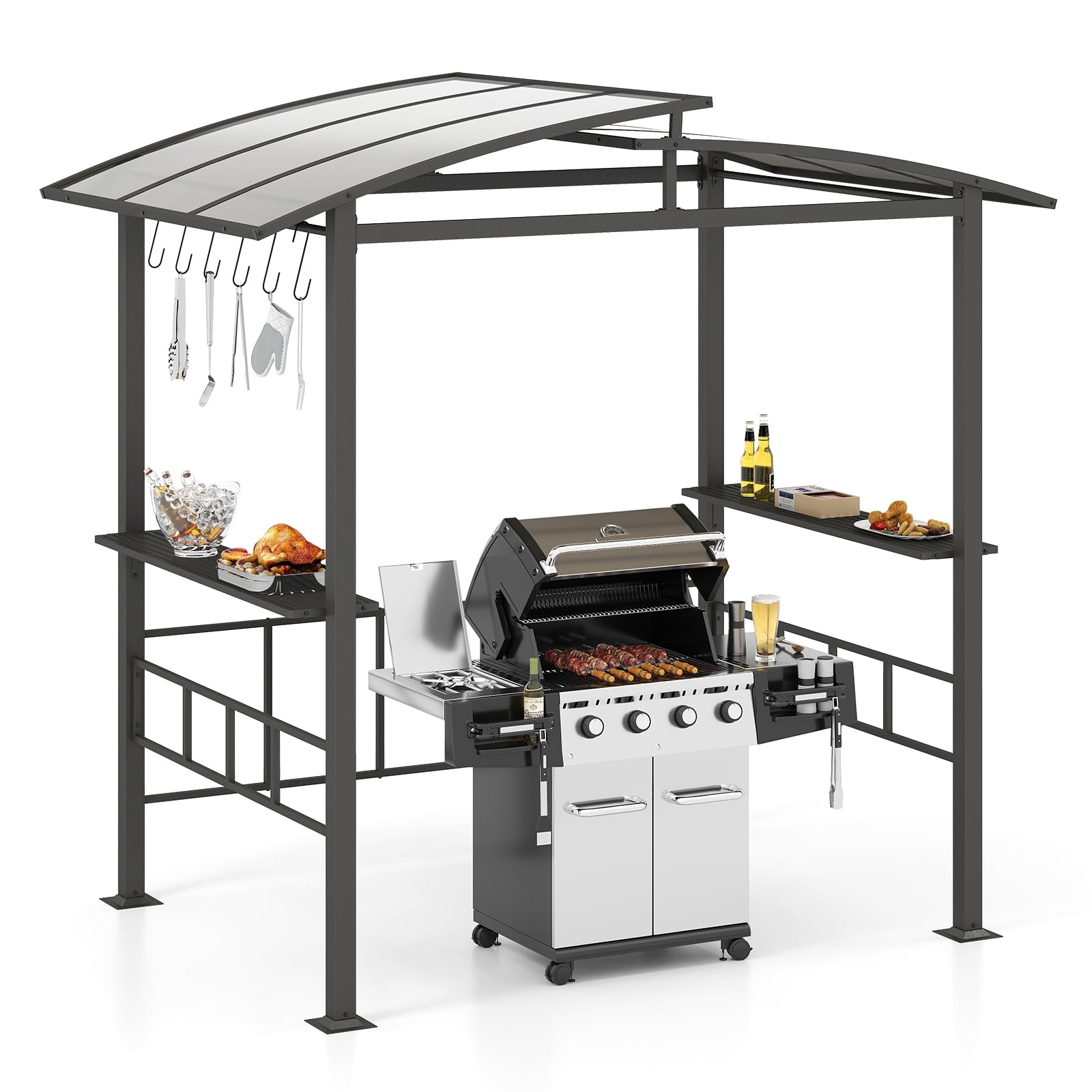 Tangkula 8x5 FT Hardtop Grill Gazebo for Patio Garden Lawn Deck