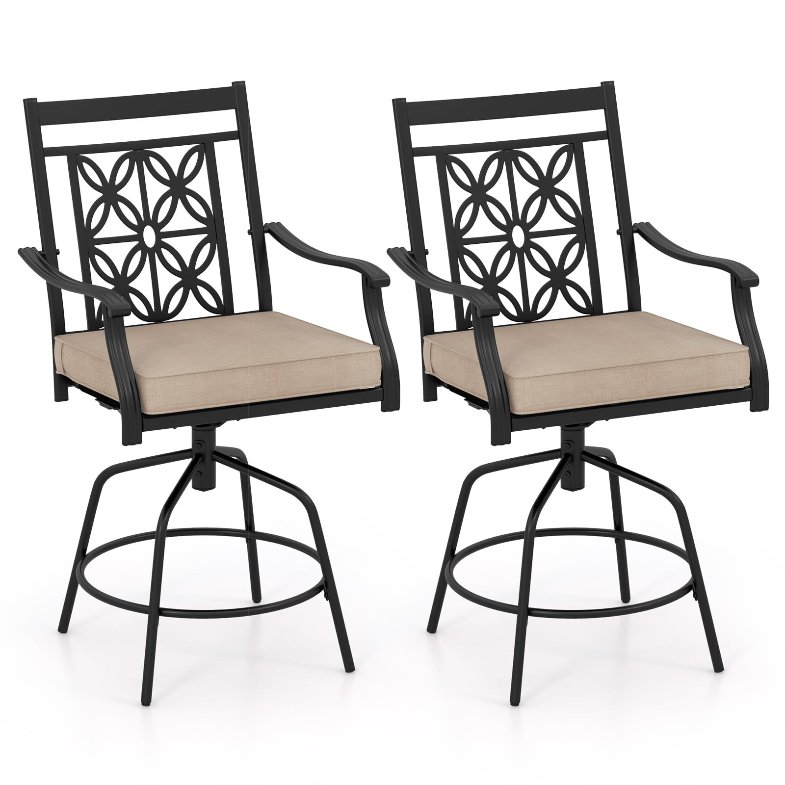 Tangkula Outdoor Swivel Bar Stools Set, Bar Height Patio Chairs with Seat Cushions