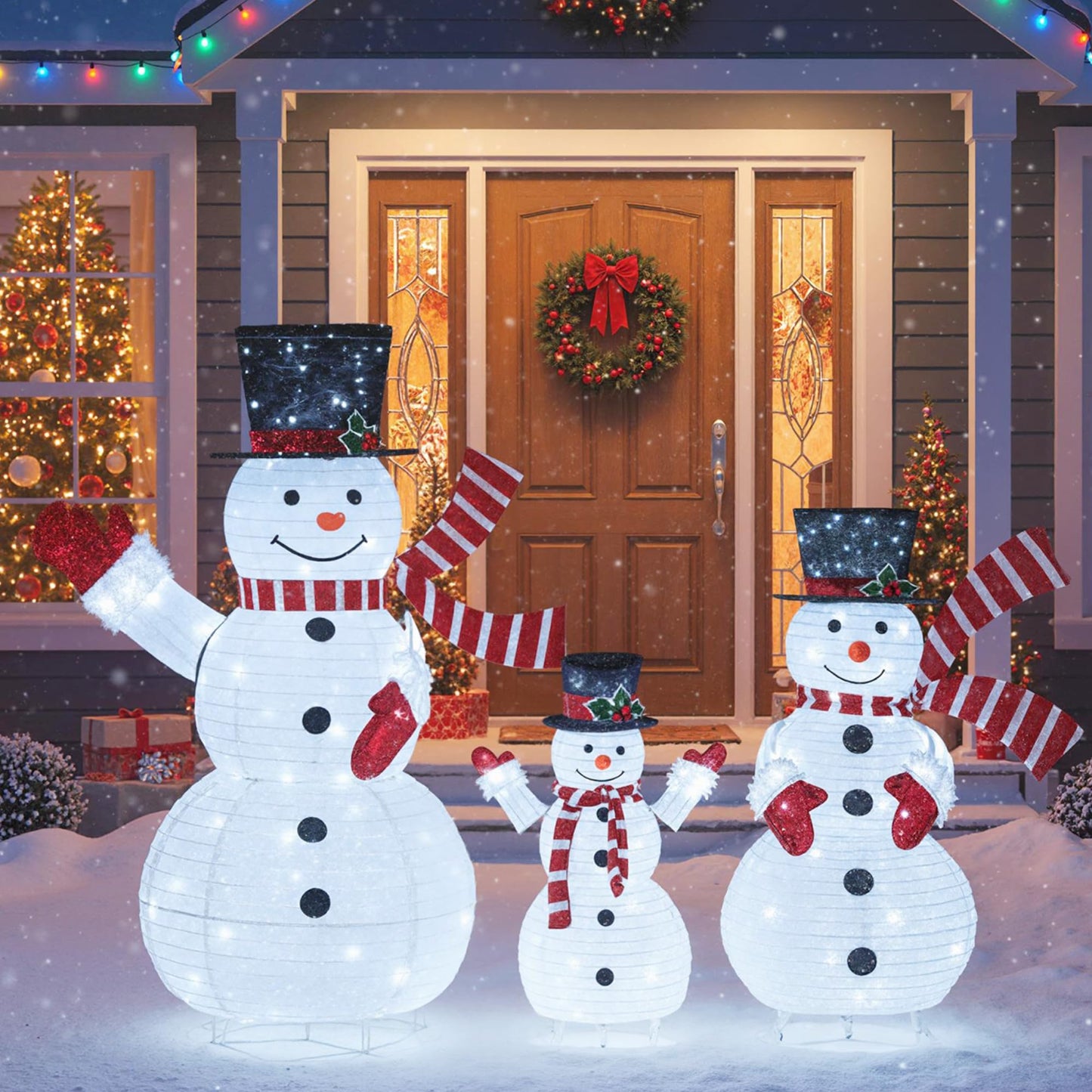 Tangkula 4.1 FT Pre-Lit Xmas 3D Snowman Set with 270 LED Lights