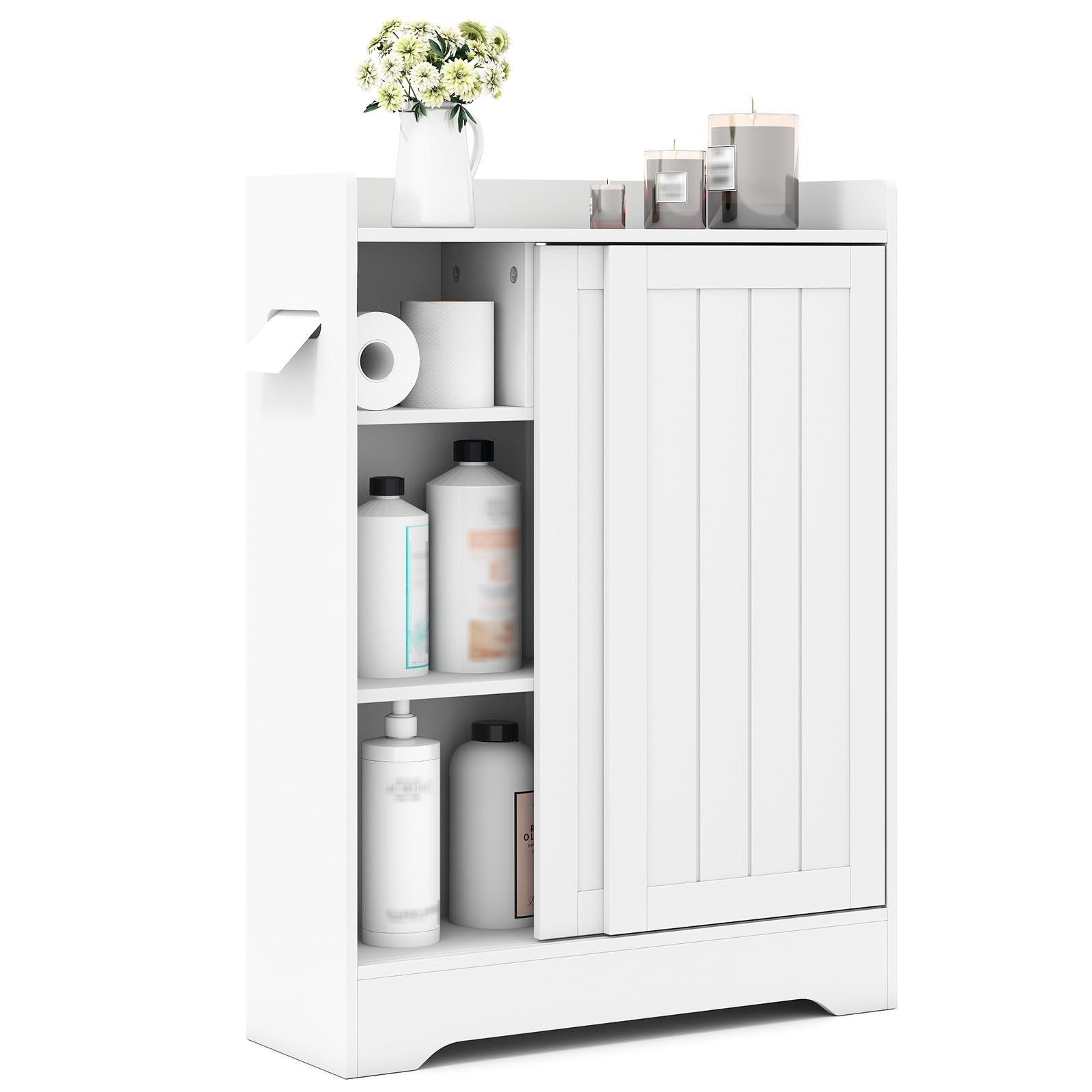 Tangkula Bathroom Storage Cabinet Slim Floor Cabinet with Toilet Paper Holders