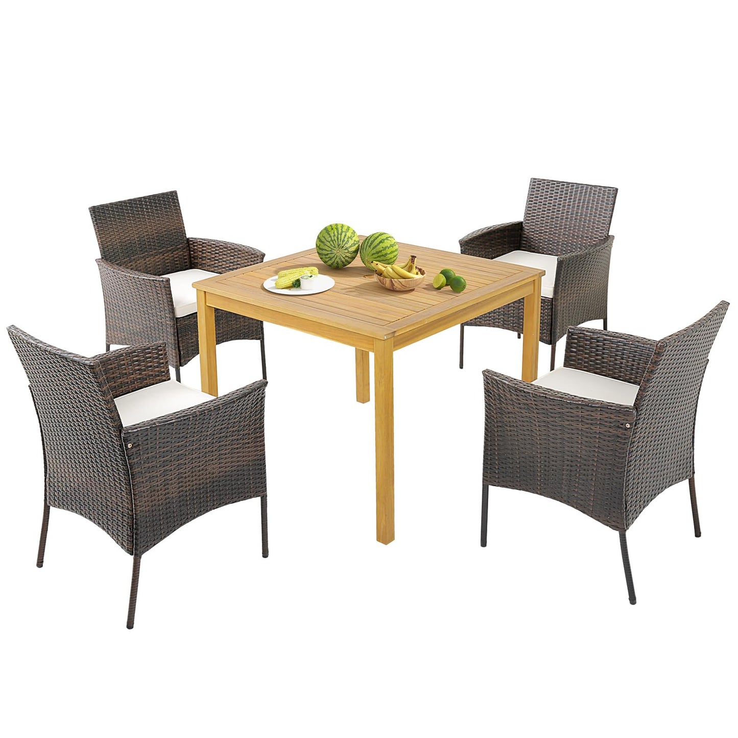Tangkula 5 Pieces Patio Dining Set 4 Cushioned Wicker Armchairs