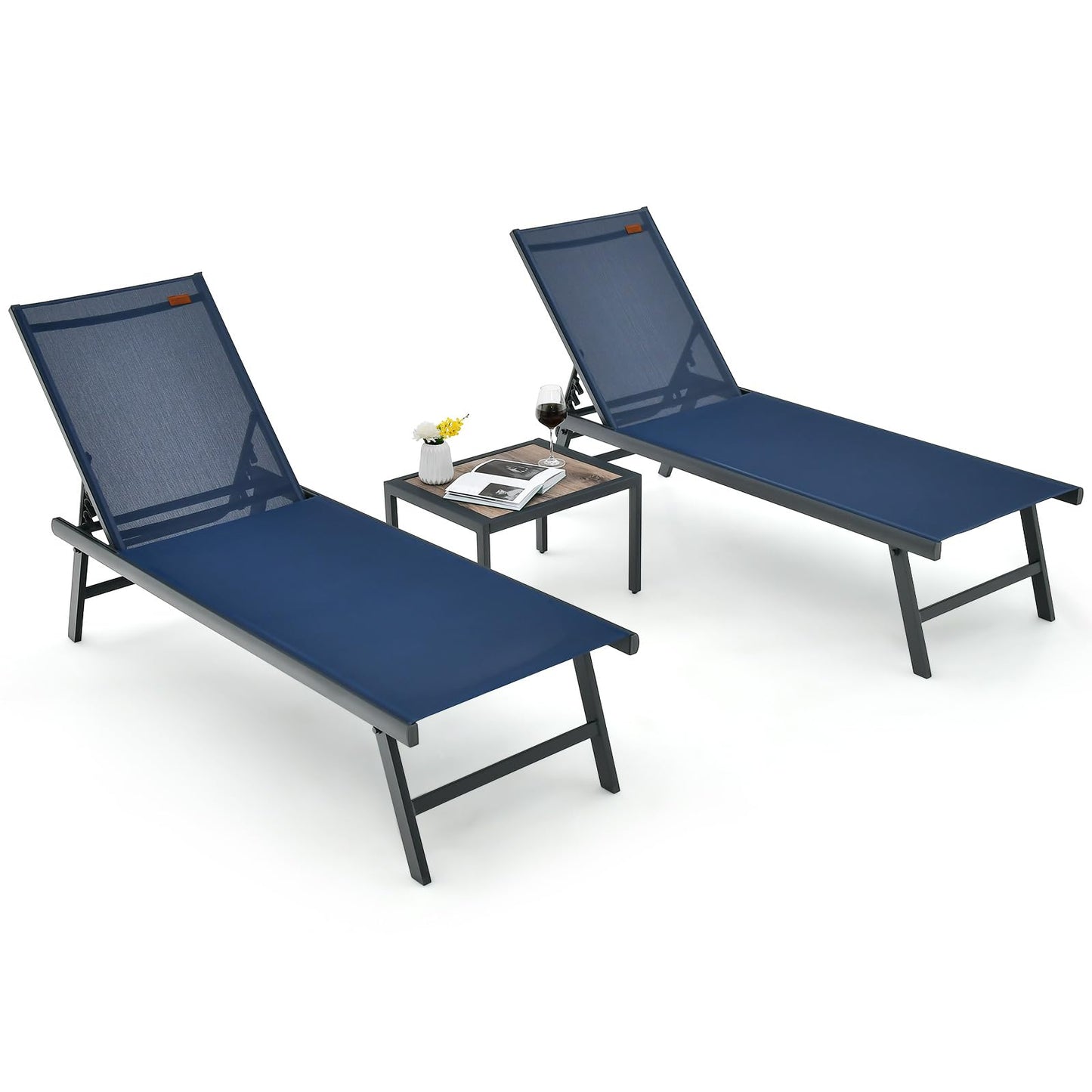 Tangkula 3 Piece Patio Chaise Lounge Set with Coffee Table