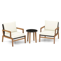 Tangkula 3 Piece Patio Chair Set, Wicker Chair & Side Table Set with Soft Cushions & Tempered Glass Tabletop