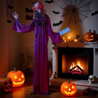 Tangkula 6 Feet Halloween Animatronic Standing Girl Holding Book with Sound