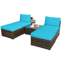 5 Piece Wicker Lounge Chair Set, with Tempered Glass Coffee Table