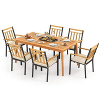 Tangkula Ensemble de 7 pièces de salle à manger d'extérieur en bois avec trou pour parasol