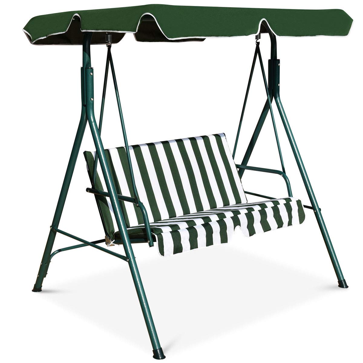 Tangkula 2-Person Patio Swing, Outdoor Yard Swing with Canopy & Cushion, Weather Resistant Steel Lounge Swing Chair