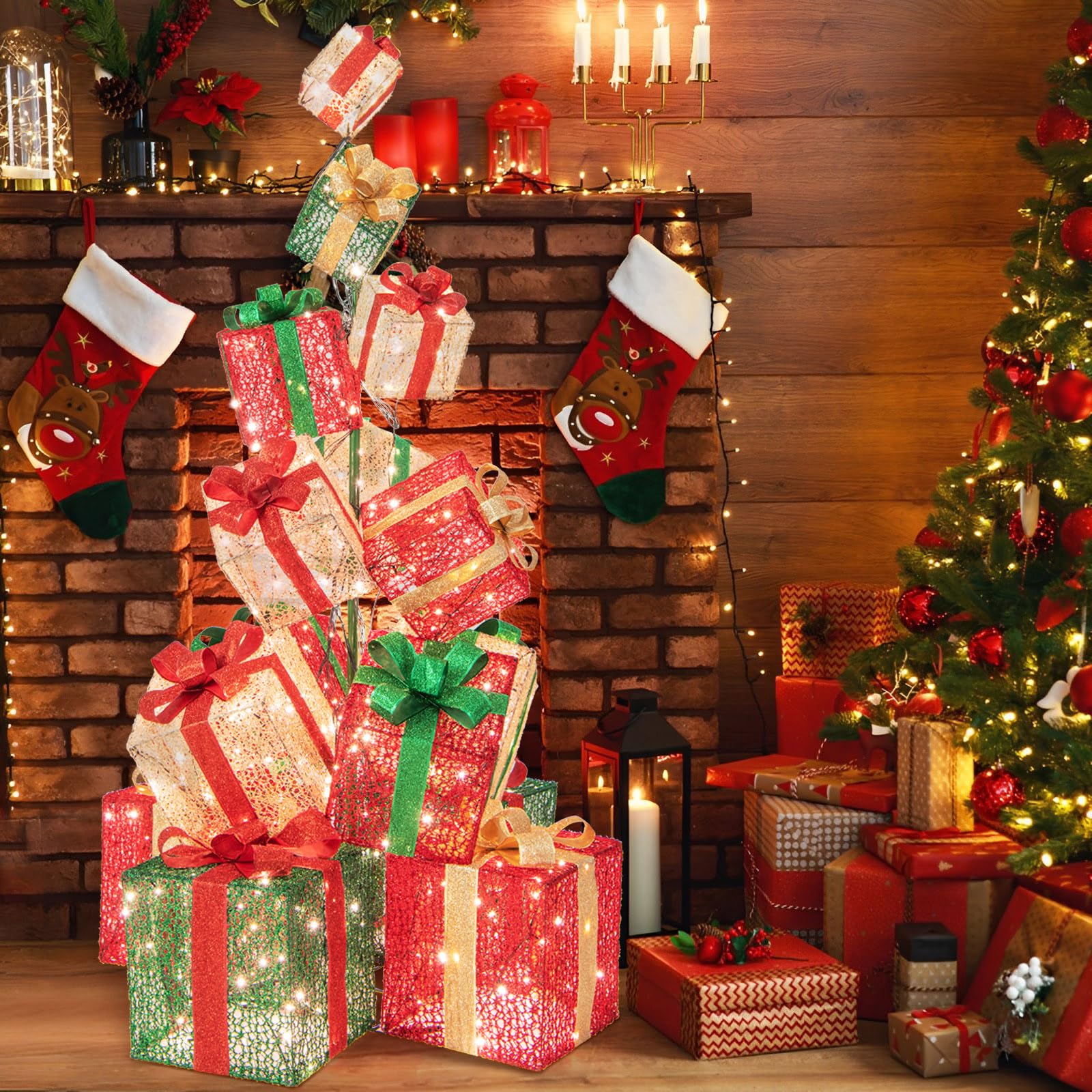 Tangkula 5.6 FT Lighted Gift Box Tower