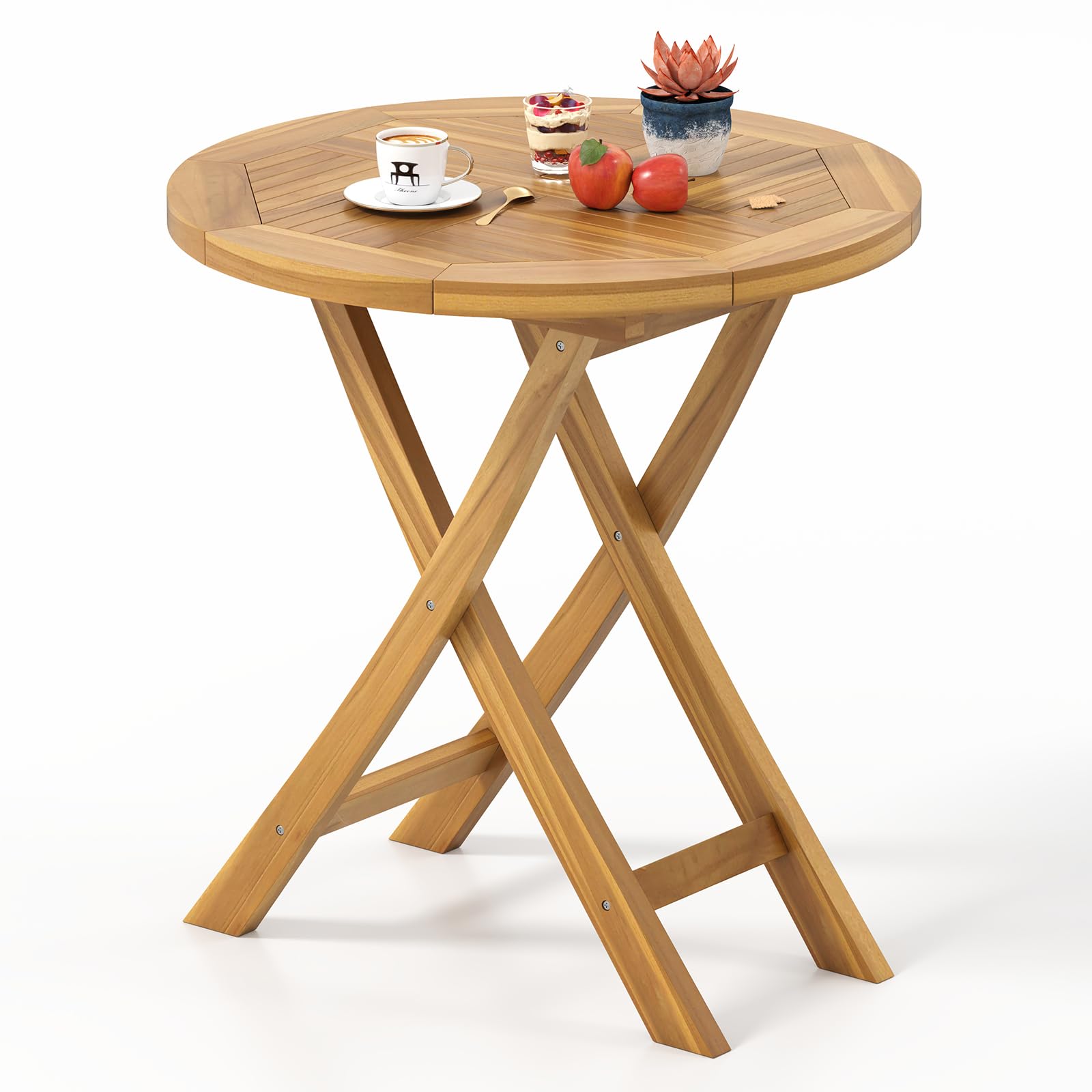 Tangkula 27.5 Inch Patio Bistro Table with Slatted Tabletop