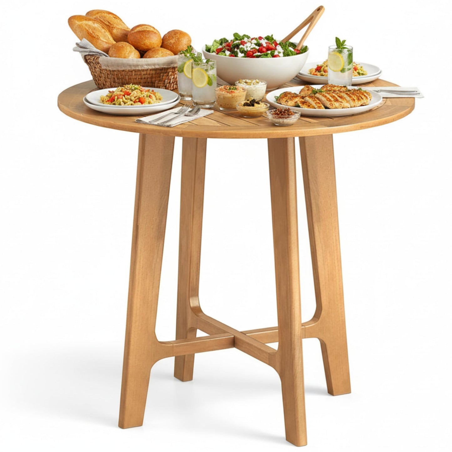 Tangkula 31.5" Round Patio Dining Table with Slatted Tabletop