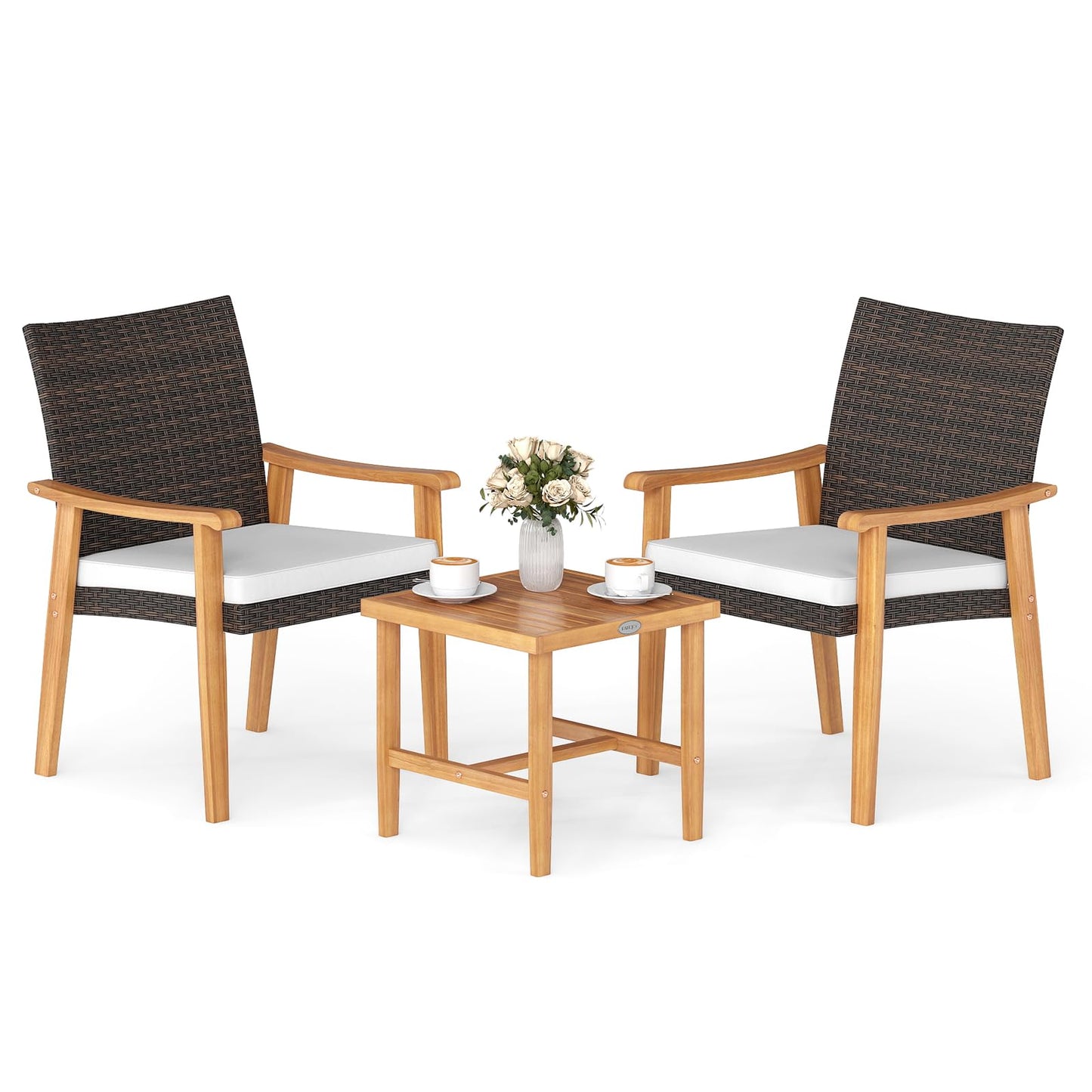 Ensemble de mobilier de patio en osier PE Tangkula 3 pièces pour véranda