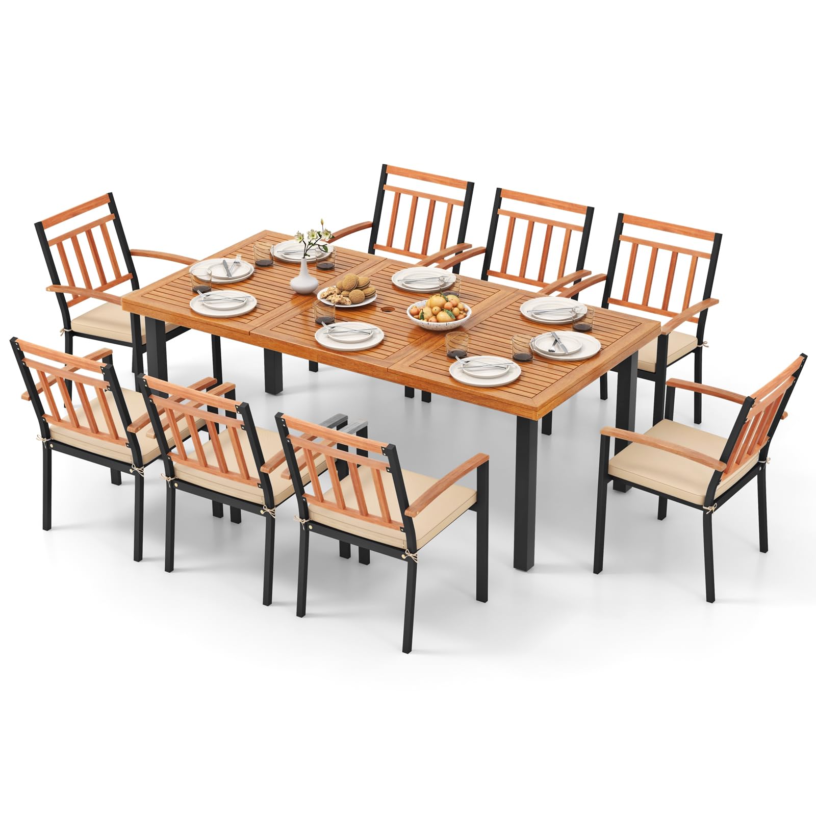 Tangkula 9 Pieces Patio Dining Set with Soft Cushions and 1.9” Umbrella Hole