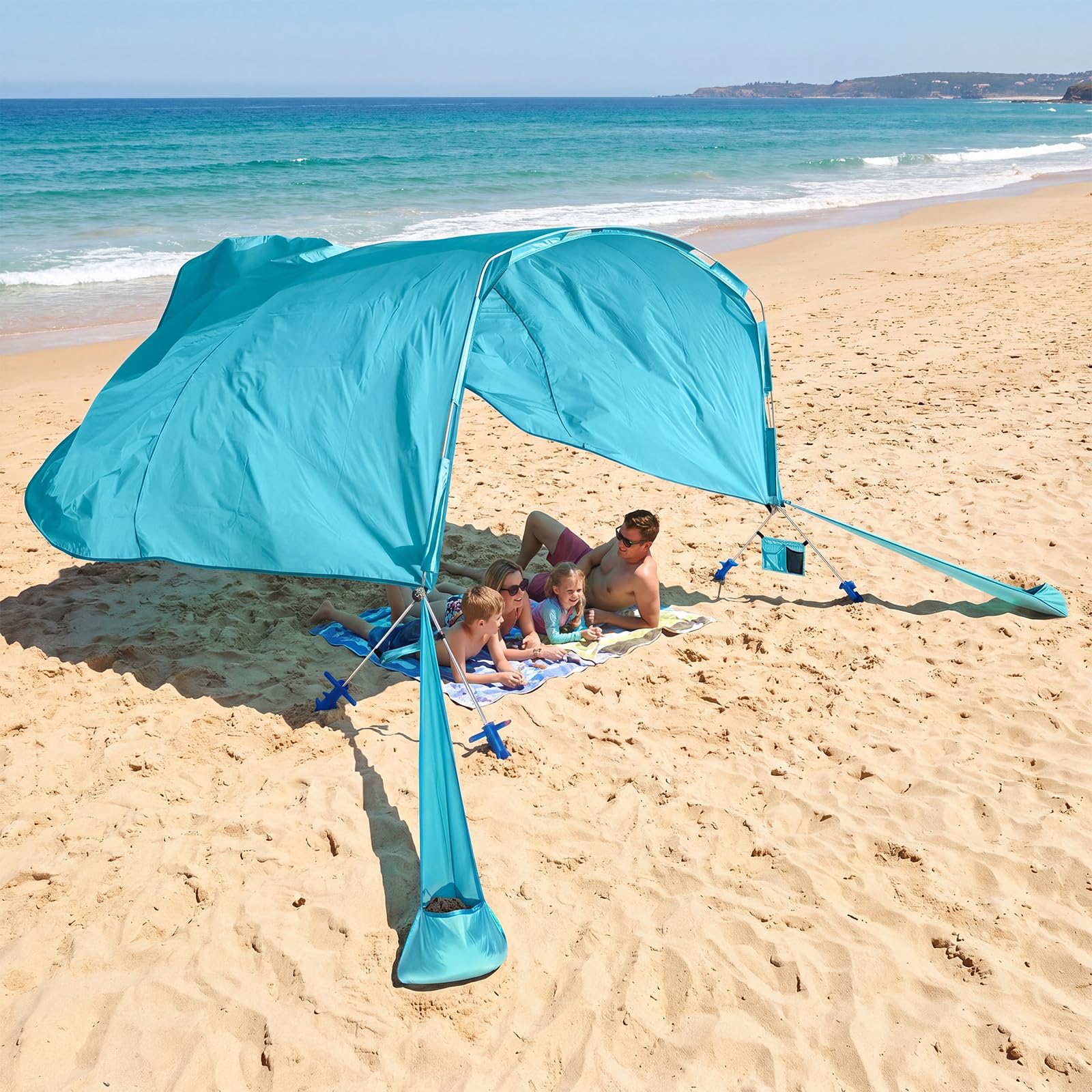 Tangkula 8 Person Wind Powered Beach Tent | 100 Sq.ft UPF50+ Lightweight Beach Sun Shelter