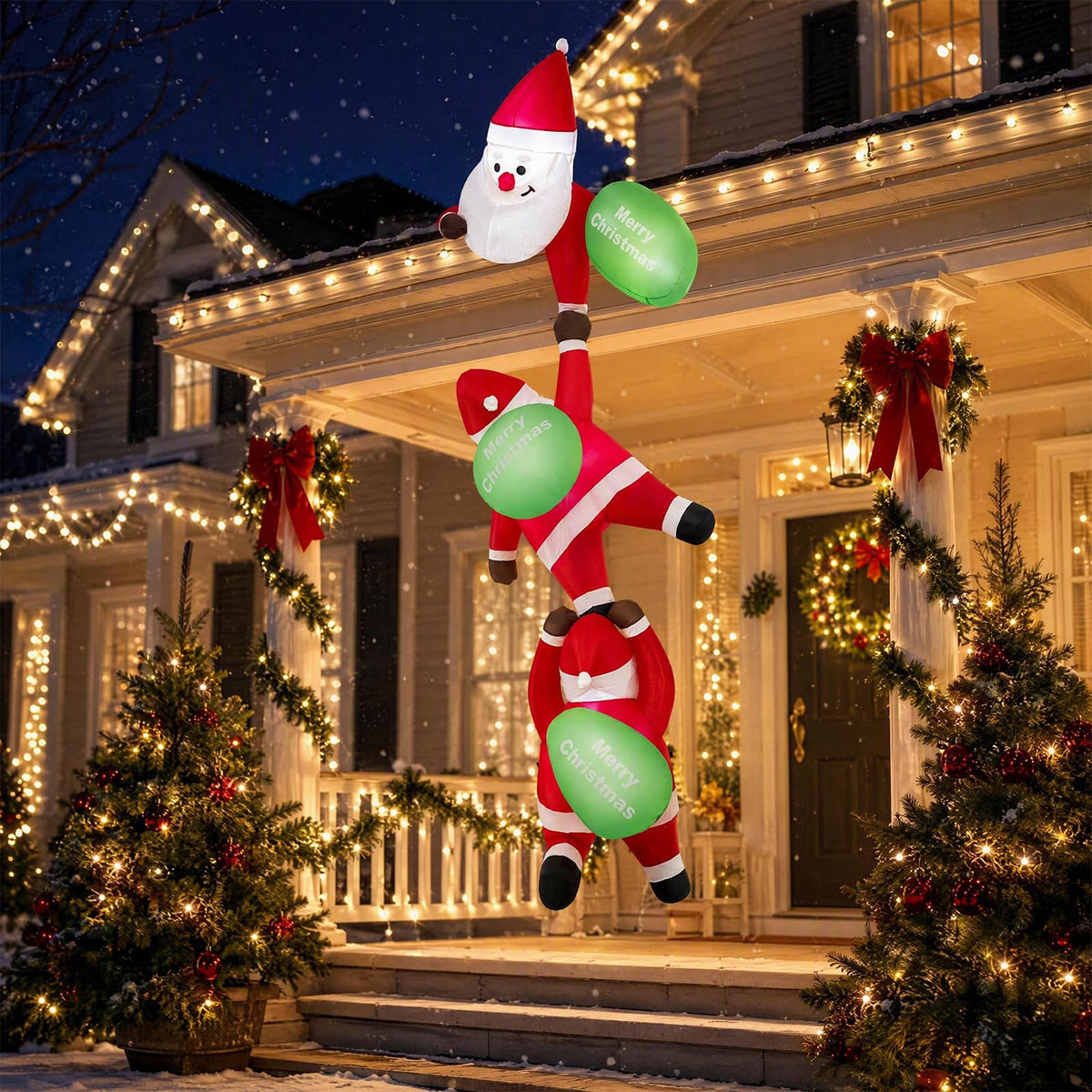 Tangkula 9.2 FT Christmas Inflatable Lighted 3 Hanging Climbing Santa Claus