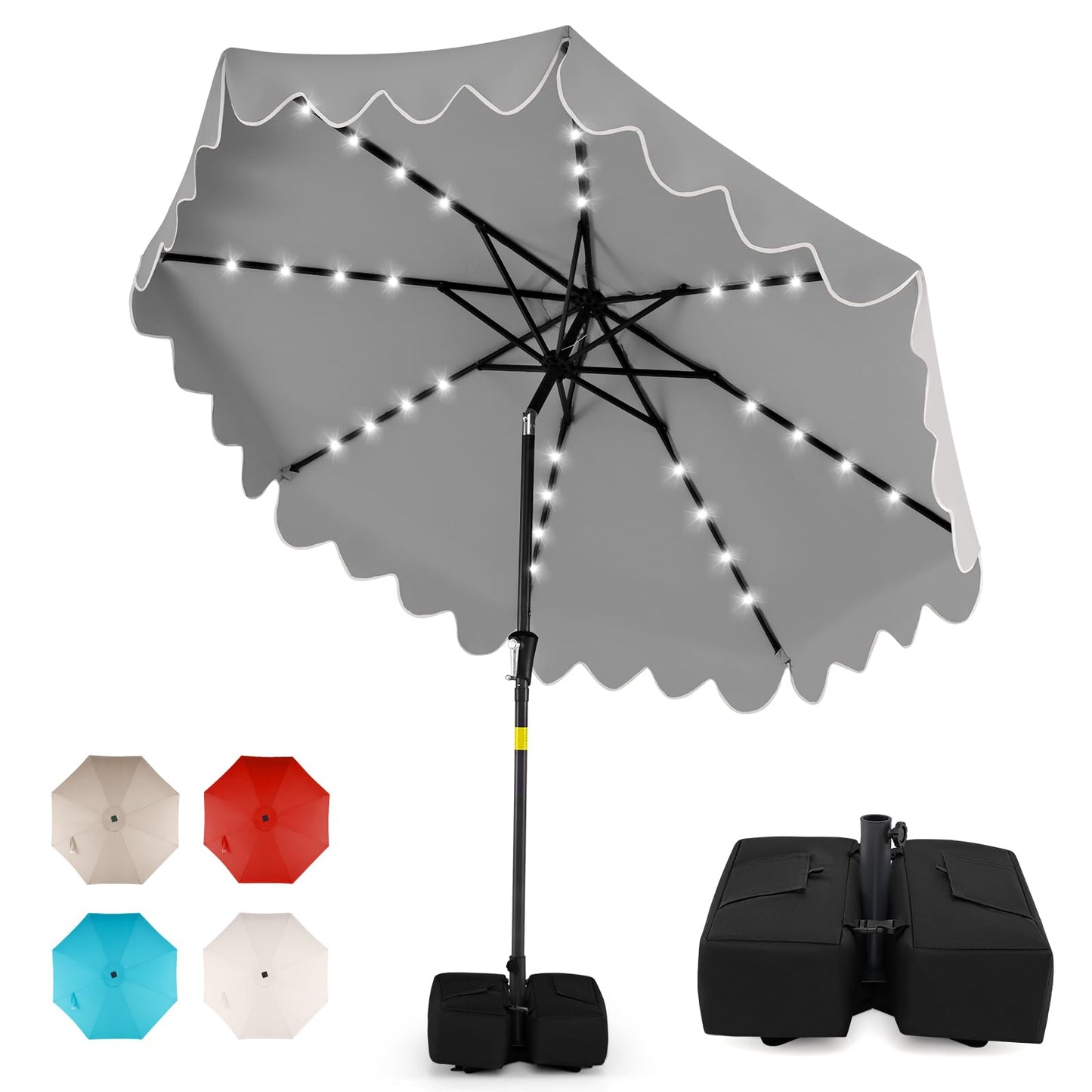 Tangkula 9 FT/10 FT Solar Patio Umbrella with Base Included 32 LED Lights