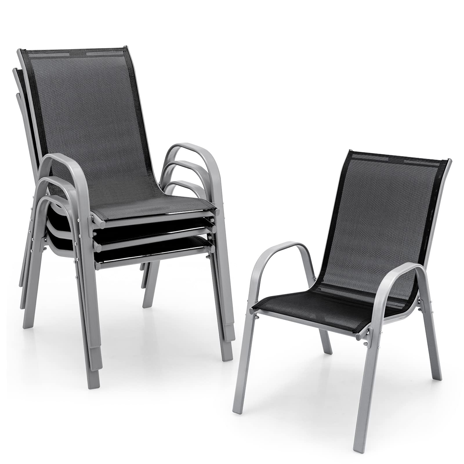 Tangkula 4 Pieces Patio Dining Chairs, Outdoor Stackable All Weather Heavy Duty Dining Chairs Set with Armrests