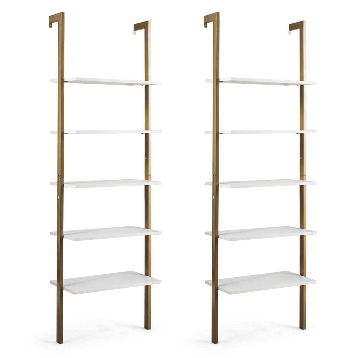 Tangkula Industrial Ladder Shelf Against The Wall, 5-Tier Wall Mount Ladder Bookshelf with Metal Frame