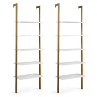 Tangkula Industrial Ladder Shelf Against The Wall, 5-Tier Wall Mount Ladder Bookshelf with Metal Frame